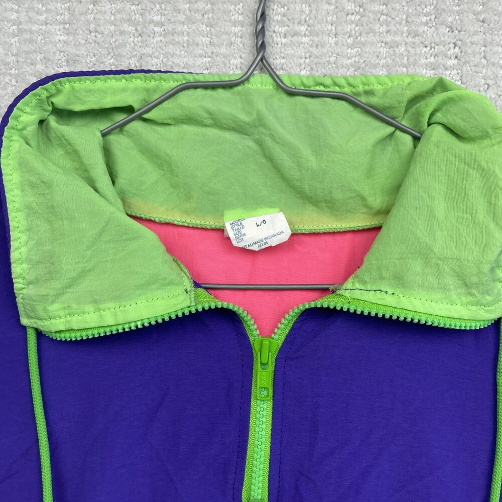 VTG "Rock me Baby" Patch Windbreaker Jacket Sz L Colorblock 90 Neon Bright Retro - Picture 8 of 16